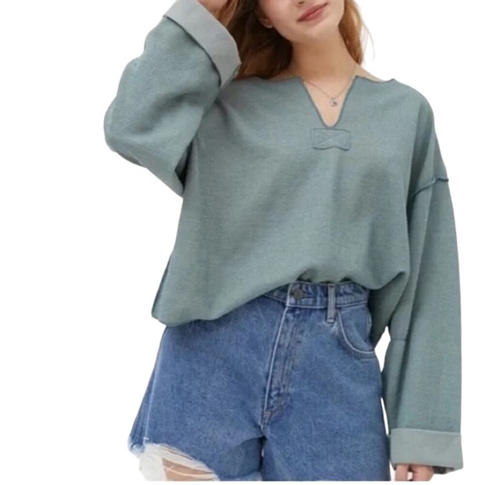 Urban Outfitters Jax Inside Out Notch Neck Oversized Top Casual Teal Green XS